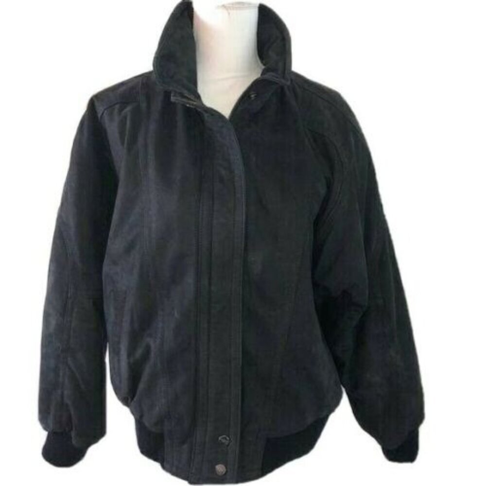 Midnight Oil Vintage Womens Jacket Size Large Black Leather Retro Full Zip